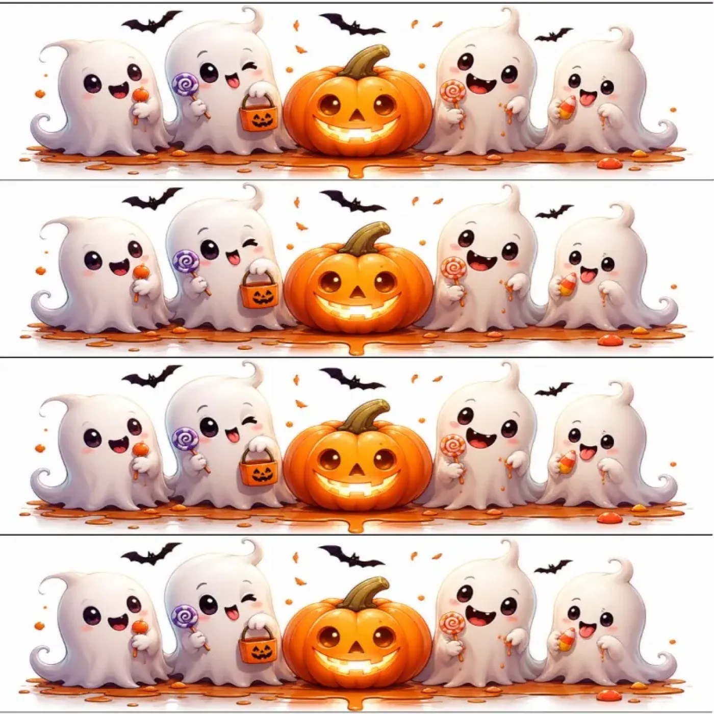 Essbares Tortenband Halloween mit niedlichen Gespenstern & Kürbissen, 4er-Set